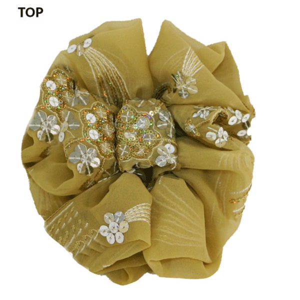 Jumbo Size Hair Jaw Clip Bow, Xtra Large Size Chiffon gold Embroidered and Sequins Fabric Clip Bow, GoldColor Bow , Fancy Bow, Dressy Bow