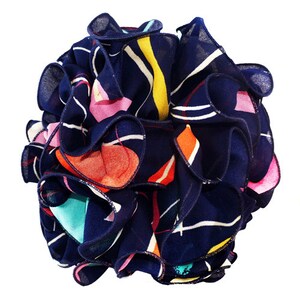 Jumbo Large Size for Bun and Ponytail, Navy Background with Abstract Design, Fabric Claw Clip Hair Bow, Clip Bow in Multicolor Print,