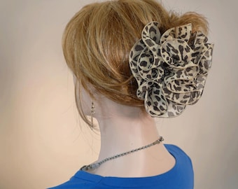 Animal Print Chiffon Hair Bow Jaw Clip - Women's Hair Accessory (6")