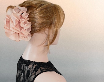 Chiffon Hair Bow Jaw Clip: Handmade Ponytail Holder Medium Size (6")