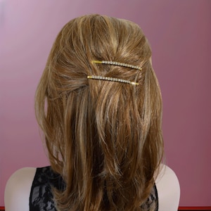 1列クリアストーンロングボビーピン ゴールド、シルバーヘアピン ウェディング レディースアクセサリー ヘアデコレーション キラキラ 3.5インチ 長さ