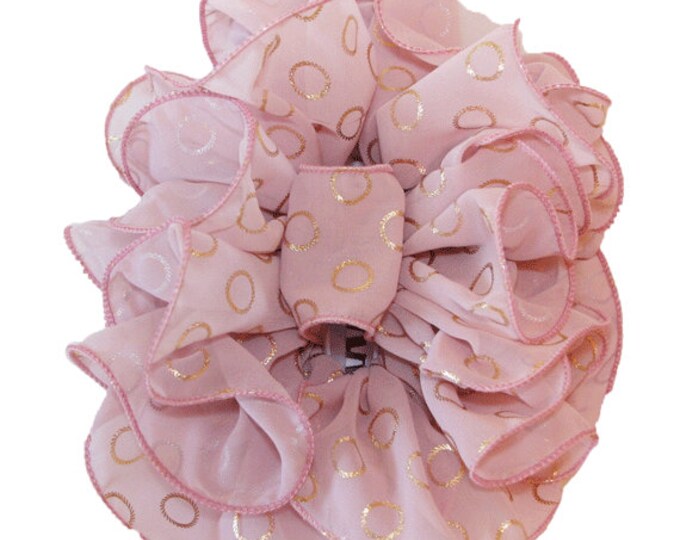 Jumbo Size Bow Jaw Clip, Light Pink and Gold Dots Bow, Fancy Jaw Clip