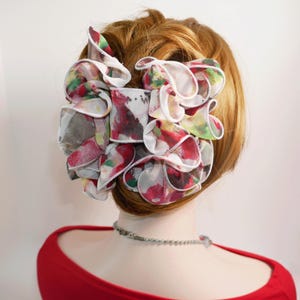 Medium Size Floral Chiffon Hair Clip Bow: Handmade Abstract Bow Jaw Claw (6&quot;)