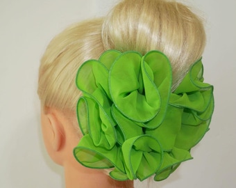 Medium Size Chiffon Jaw Clip Bow: Assorted Green Colors Women's Hair Accessories, 6" Wide