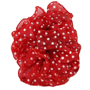 Medium Size Mesh Shiny, Glitter Material Hair Jaw Clip Bow,  Polka-Dot shimmery fabric hair claw bow. Christmas Hair Accessories