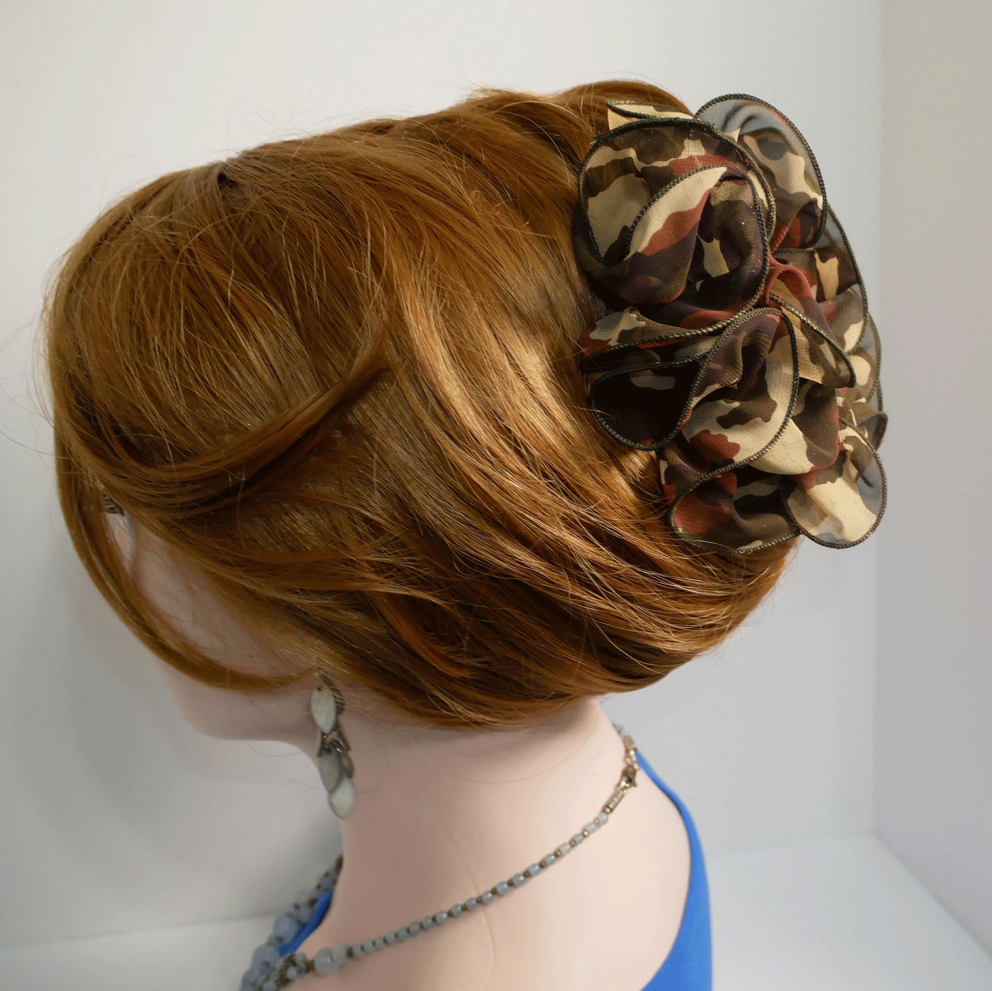 Noeud pour cheveux camouflage, ruban gros-grain
