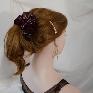 Burgundy Chiffon Scrunchie: Large Puffy Hair Tie