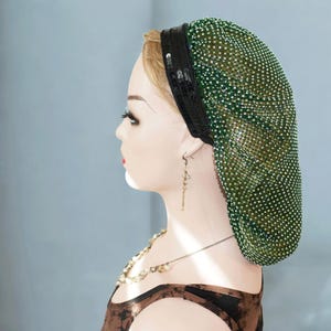 Crystal Stone Hair Snood: Green Long Bun Cover, Formal Dance Accessory
