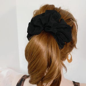 Extra Large Black Hair Scrunchies, Ponytail Holder, Hand Made Silky Tie, Hair Accessories