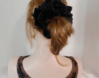 Extra Large Black Velvet Scrunchie: Handmade Ponytail Holder