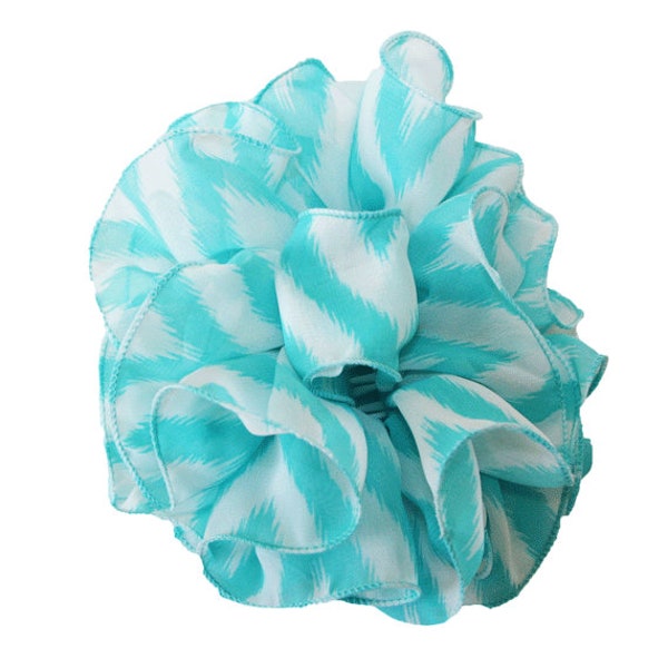 Medium Ruffled Print Chiffon Material Claw Jaw Clip Fabric Bow, Blue, Green, Red, Brown, Pink Chiffon Women Hair Clip , Up Do Hair Bow