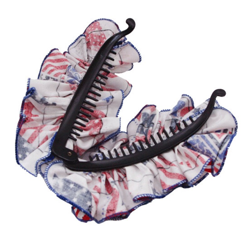 patriotic Banana Clip Comb with Cotton material,Red,White,Blue Color American Flag Fabric Banana Hair Clip 4th of July Bow,Patriotic Bow