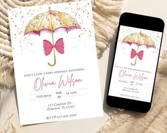 Inbjudan till babyströssel för flicka, redigerbar Canva-mall