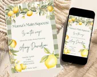 Invitación para baby shower de limón, invitación para baby shower de Main Squeeze, invitación para baby shower de verano, plantilla editable, descarga instantánea