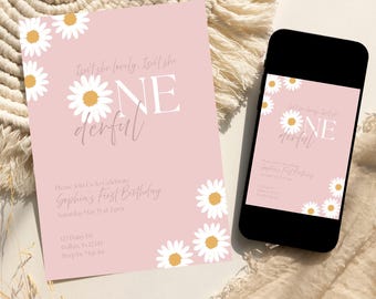 Invitación de primer cumpleaños de Daisy, Invitación de cumpleaños maravillosa, Niña de primer cumpleaños, Invitación de Daisy, ¿no es maravillosa? Invitación de margaritas