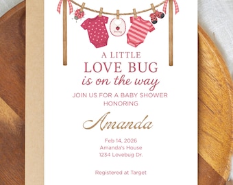Inbjudan till babyshower för lilla Lovebug, redigerbar mall (digital nedladdning)