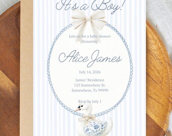 Fransk babyshowerinbjudan, Det är en pojke, redigerbar (digital nedladdning)