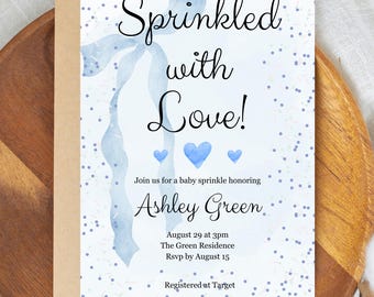 Invitación para baby shower con chispas de bebé, chispas de bebé para niño, chispas de bebé azules, plantilla de Canva editable, descarga instantánea