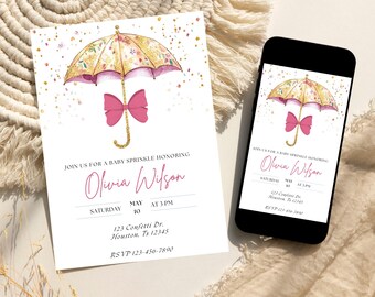 Invitación para baby shower de niña, plantilla editable de Canva
