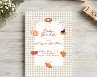 Invitación para brunch de bebé, invitación para brunch de baby shower, plantilla de Canva editable, descarga instantánea
