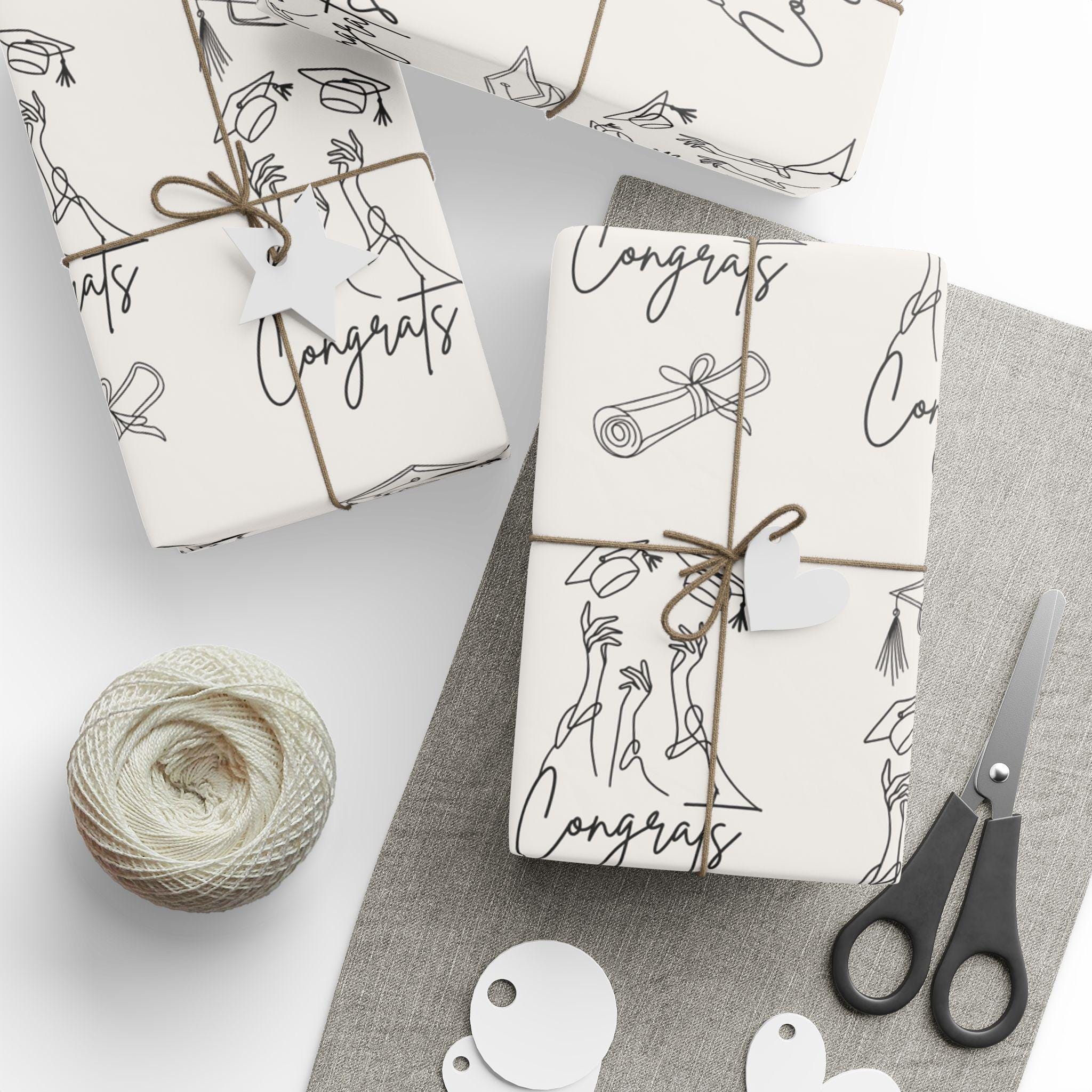Graduation Cap & Diploma Line Drawing Wrapping Paper | Matte - Etsy