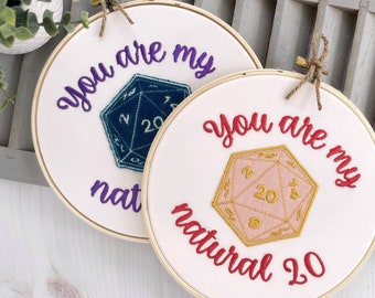 You Are My Natural 20, Dungeons and Dragons Cross Stitch Complete, DND Valentines Day Gift for Master, Nerd Embroidery Art, Anniversary D&D