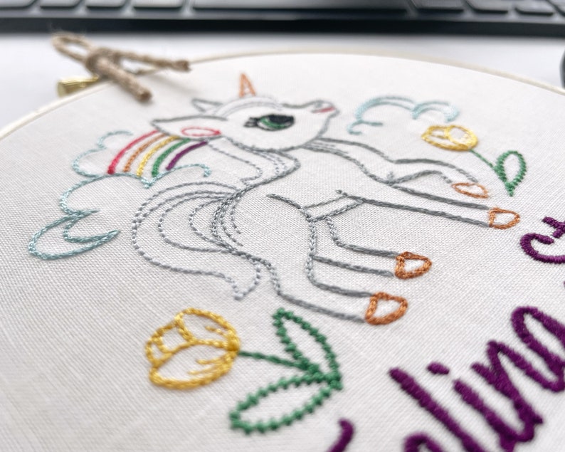 Feeling Stabby: Funny Unicorn Finished Embroidery Art, Snarky Cubicle or Desk Accessory, Small Subversive Cross Stitch Completed, Handmade image 2