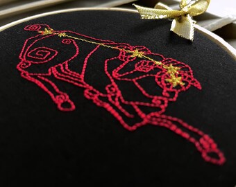 Aries Constellation Ram: Small Finished Embroidery Hoop Art, Embroidered Zodiac Sign Ornament, Horoscope Birthday Gift for March or April