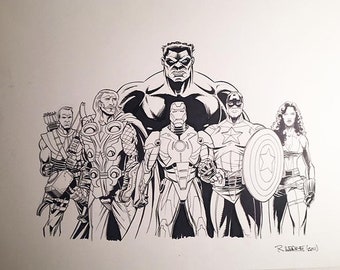 Avengers pen and ink illustration