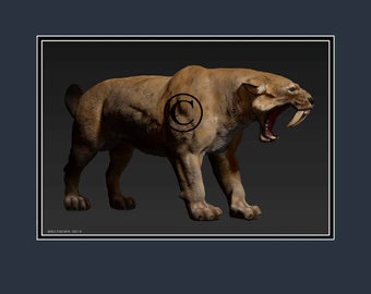 Smilodon Fatalis La Brea tarpit saber-tooth cat! 8x10 and 11x14 inch double matted! FREE SHIPPING!