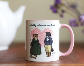 Elizabeth and Mr. Darcy Cat 11oz Mug: Romantic Pride and Prejudice Coffee Cup for Jane Austen Lovers