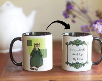 Cat Elizabeth Bennet Pride and Prejudice Mug - Literary Coffee Cup for Jane Austen Fans