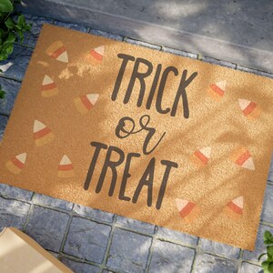 Trick or Treat Doormat, Halloween Candy Corn Porch Mat