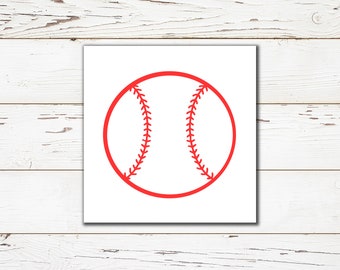 May include: A red baseball with white stitching on a white background.