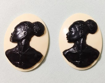 30mmx40mm ovale flatback resina nera africana bellezza testa cammeo cabochon charm finding, fit base impostazione vassoio lunetta, accessorio per gioielli fai-da-te
