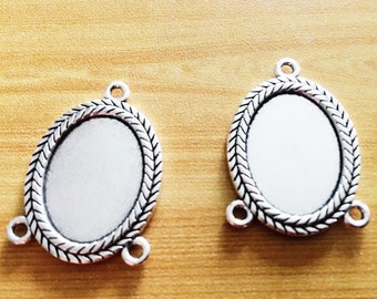 Double Same Side--Antique Silver tone Oval  Base Setting Tray Bezel Pendant Charm,fit 18mmx25mm Cabochon/Picture/Cameo,DIY Accessory Jewelry