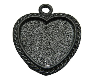 Antique Silver tone/Antique Bronze Heart Flower Base Setting Tray Bezel Pendant Charm/Finding,fit 25mm Cabochon/Cameo,DIY Accessory