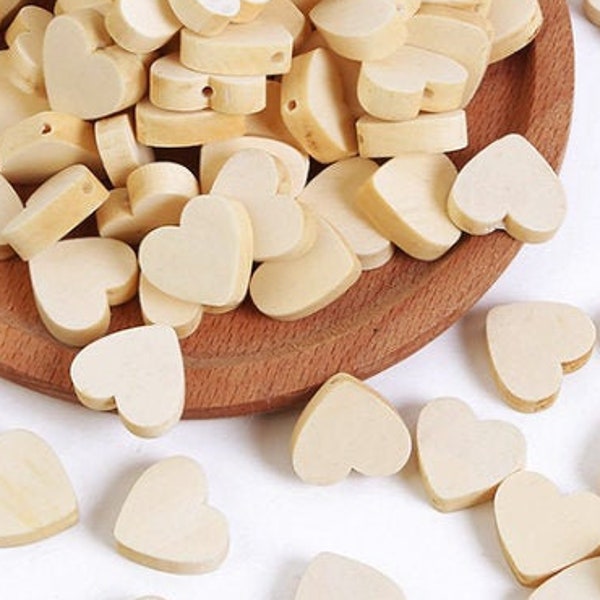 19mmx21mm Thick Flat Heart Discs Unfinished Wood Spacer Beads Pendant Charm Findings,Holes through,DIY Accessory Jewelry Making