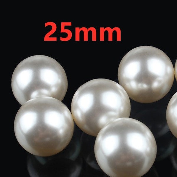 No Hole,25mm Beige/White ABS Resin Faux Shell Pearl Spacer  Beads,DIY Beads,Bracelet & Necklace Beads,Jewelry Making Beads