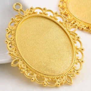 5 kleuren antiek zilver/brons/goud/zilver ovaal basisafstelling lade rand hanger bedel/bevinding, past op cabochon/cameo van 30 mm x 40 mm, dubbele kant
