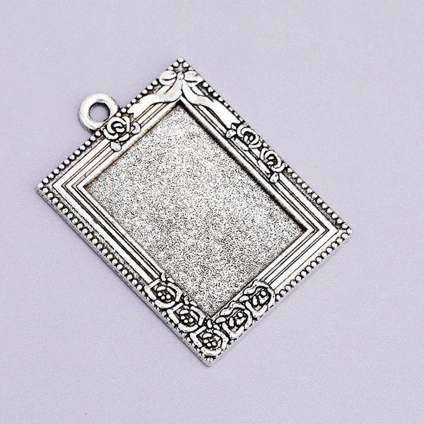 Antique Silver tone/Antique Bronze Rectangle/Square Frame Base Setting Tray Bezel Pendant Charm/Finding,fit 18mmx25mm Cabochon/Picture/Cameo