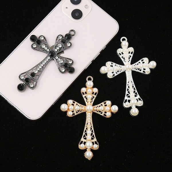 60mmx90mm Large Heavy Good Quality Antique Silver/Gunmetal/KC Golden Cross Pendant Charm Finding,dotted 35pcs Rhinestone,DIY Accessory