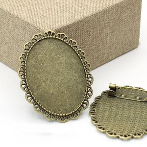 Antique Silver/Bronze/Gold Handmade Oval Flower Lace Border Brooch/Pin/Breast Pin,Base Setting Tray Bezel,Fit 30mmx40mm Cabochon Cameo