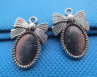 Antique Silver toneAntique Bronze Butterfly Oval Base Setting Tray Bezel Pendant CharmFinding,Fit 10mmx14mm CabochonPictureCameo Findings Jewelry Making & Beading