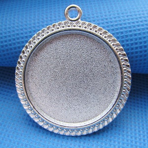 Silver Plated Round Blank Base Setting Tray Bezel Pendant Charm/Finding,Teeth Border,fit 30mm Round Cabochon/Cameo,DIY Accessory Jewelry