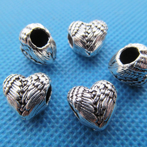 Cute Cabinet Antique Silver tone Heart Angle Wing Slider Spacer Beads Charm/Finding,for Bracelet & Necklace,DIY Accessory Jewelry Making
