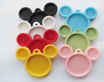 7colors Round Flatback  Resin Mickey Charm Finding,Filigree Border Base Setting Tray, for 25mm Picture/Cabochon/Cameo,DIY Accessory