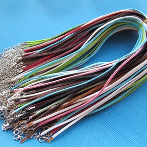 18inches 3mm Adjustable 16 Colors Korea Faux Suede Leather Cord String Rope Pendant Charm Necklace,5cm Extender Chain,12x7mm Lobster Clasp