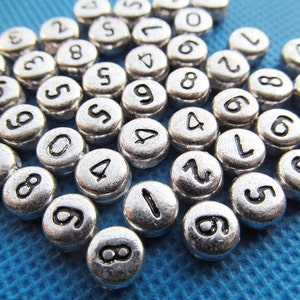 7mm Silver/Golden Base Round Flat Spacer Acrylic Number Beads,DIY Beads,Bracelet &Necklace Beads,Jewellery Making Beads