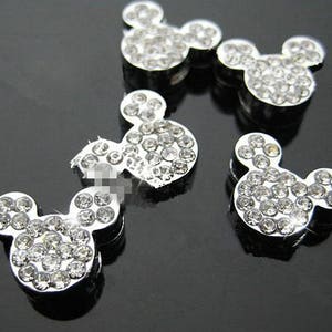 8mm tom de prata adorável mickey mouse slider espaçador contas pingente charme/descoberta, pontilhada em torno de strass, pulseira charme, pingente de colar